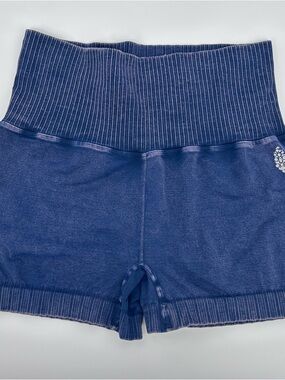 Free People Movement Blue Ribbed Seamless Shorts Yoga Gym Activewear